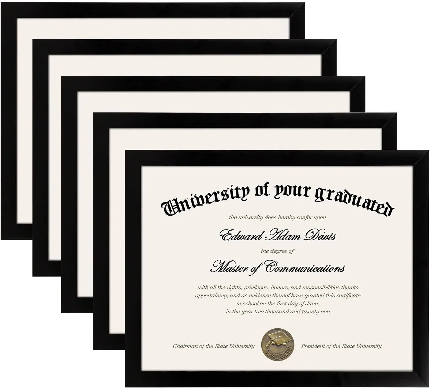 Certificate Frame, 8.5 by 11 Glass Diploma Frames, 5 Pack, Black| Displays 8.5x11 Document and Degree, Graduation Gift for Wall or Tabletop Decor, High-definition Glass