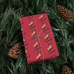 8bit Cool Reindeer Gift Wrap Papers - Holiday Wrapping Paper, Red Christmas Reindeer Decorative Gift Wrap, Festive Xmas Packaging Supplies