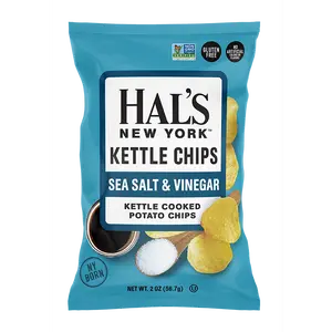 Hal's New York Kettle Cooked Gluten Free Potato Chips, Sea Salt & Vinegar, 2 oz (Pack of 24)