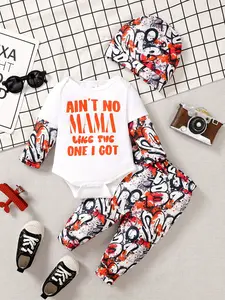 3-Piece Infant Baby Girl Outfit Set | Trendy Graphic Print Long Sleeve Romper with Matching Pants and Soft Hat | Perfect Mother's Day & Birthday Gift for Baby Girls | Sizes 0-18M