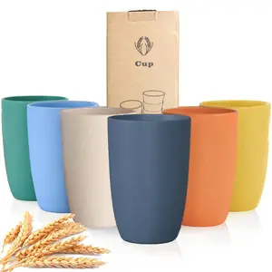 Wheat Straw Cups 6 PCS Unbreakable Drinking Cup Plastic Cups Reusable Dishwasher Safe Water Glasses (12 OZ)