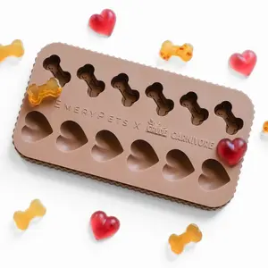 EmeryPets Heart + Bone Treat Mold I Make Frozen, Baked, Gummy Treats, or Make Cute Ice Pops For Yourself! 100% Food Grade Silicone One Hand Accessible