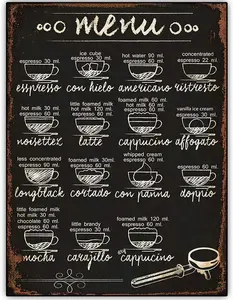 Original Retro Design 15 Coffee Recipe Menu Wood Signs Wall Art|Natural Wooden Board Print Poster Wall Decoration for Cafe/Kitchen/Coffee Corner/Coffee Pot