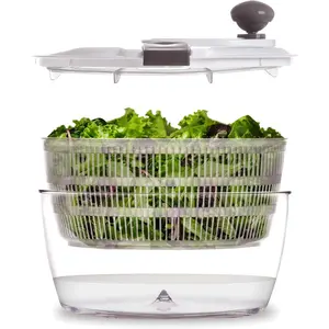 Large 4.2 Qt Manual Salad Spinner with Secure Lid Lock & Built-in Draining System, Comes with Salad Bowl, Fruit Vegetable Basket Colander, Practical Kitchen Gadgets