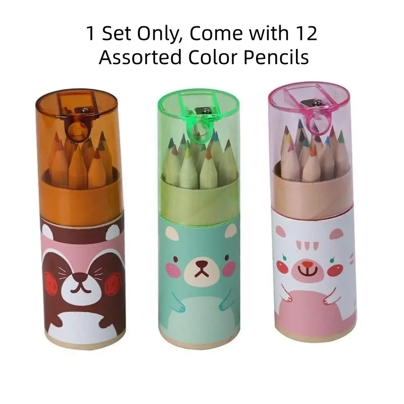 12-Piece Colorful Pencil Set, Artistic Colored Pencils, Cute Cartoon Design, Includes Sharpener, Perfect Gift for Elementary Students, Kindergarten Present