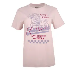 PUMA Womens Nyc House Of Pizza Graphic Crew Neck Short Sleeve Casual Tops Casual - Pink