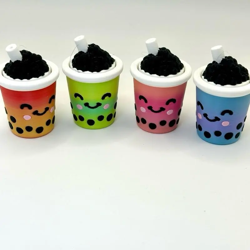 Kawaii Boba Clicker Keychain Fun Stress Relief Toy for Adults Portable Colorful Keychain for Daily Commute or Desk Use Energy Release Relaxation