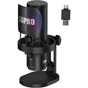 Wireless USB Microphone RGB Gaming Condenser Mic with Noise Cancellation Tap to Mute for Streaming Podcast PC Mac Mobile Includes Shock Mount Pop