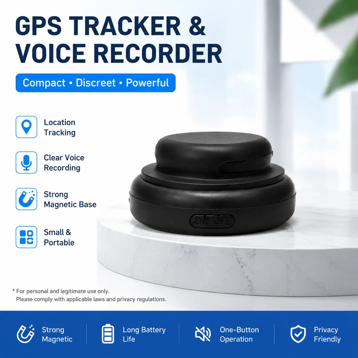 Portable GPS Tracker & Voice Recorder Combo Device - Android GPS Compatible, Global Tracking, Long Battery Life, Compact Discreet, Works with Phone, Mobile & Car Use, USB-Enabled Recording