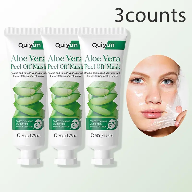 Aloe Vera Peel Off Mask, 3 Counts/set Moisturizing Facial Mask, Deep Cleansing Facial Mask, Facial Skin Care Product for Women & Men, Face Masks, Face Products