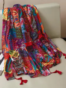 Colorblock Print Scarf, Boho Style Shawl for Women & Men, Fashion Accessories for Daily Wear, Trendy All-match & Exquisite Scarf for Birthday Gift