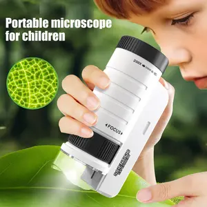 Children's handheld 60X-200X microscope,Optical HD portable ,with LED light, biological education science experiment toy gift.(black)
