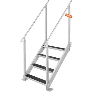 【fathersdaygift】VEVOR Dock Ladder 4 Step, Dock Stairs 30''-38'' Adjustable Height, 500 lbs Load Capacity, Aluminum Pontoon Boat Ladder with Dual Handrails & Nonslip Rubber Mat for Ship/Lake/Pool/Marine Boarding