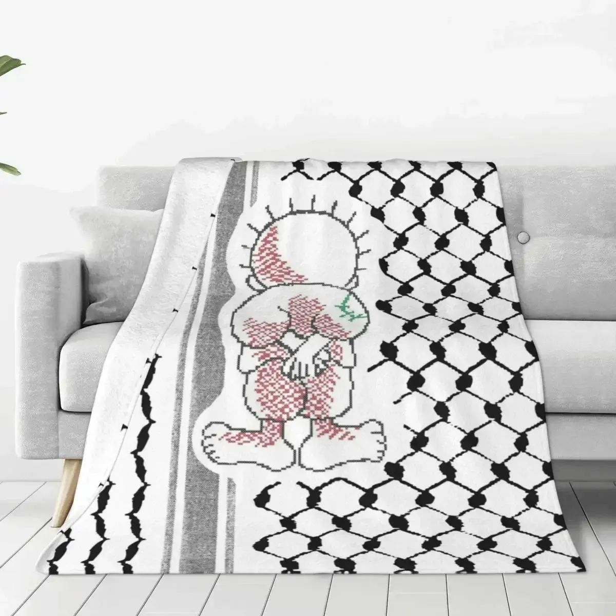 Tatreez Flannel Blanket Kufiya Keffiyeh Pattern Creative Throw Blankets for Home Hotel Sofa Thanksgiving holiday gifts for family, friends and children