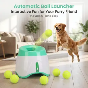 iMountek Automatic Dog Ball Launcher, 3 Adjustable Launch Distances with 6 Tennis Balls, Interactive Fetch Toy for Small & Medium Dogs