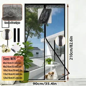 Magnetic Screen Door, Strong Magnetic Closure, No Drilling Installation, Mesh Fabric, Lace Top Decor, Indoor Outdoor Use