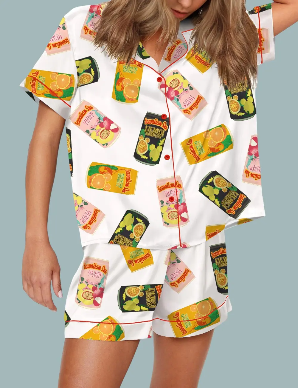 Women's Elegant 2-Piece Comfy Soft Satin Hawaiian Pajama Set - Short-Sleeve Top with Stylish Pocket, Elastic Waist Spandex Blend Pants, All-Seasons Graphic Sleepwear & Loungewear