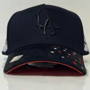 LA Navy Baseball Cap with Embroidered Logo and Star Pattern Adjustable Fit