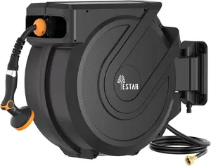 Retractable Garden Hose Reel 5/8 in x100 ft, Heavy Duty Wall Mounted Hose Reel with 10- Function Sprayer Nozzle, Any Length Lock/Automatic Slow Return System,180° Swivel Bracket