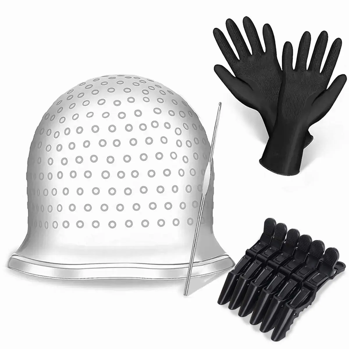 Silicone Hair Dyeing Cap with Gloves & Clips, 1 Set Heatless Hair Care & Styling Tool, Professional Salon Hair Dyeing Product Kit, Hair Styling Tools, Salon Supplies
