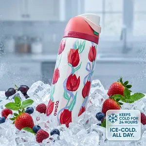 Tulip Bouquet Owala Water Bottle 32 oz 2025 Collection, Limited Edition Sold Out In Stores, New with Tags; White with Red Tulips