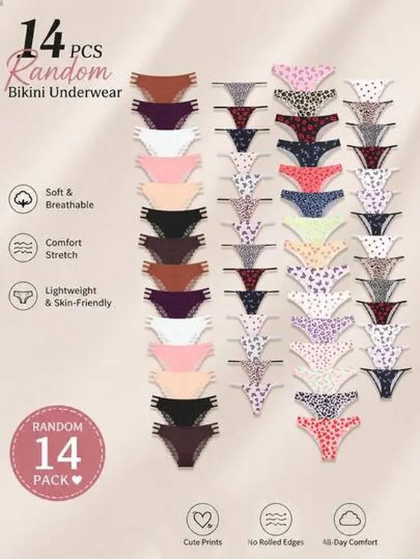 14Pcs Randomly Dispatched Multi-Pattern And Multi-Style Women's Underwear, High-Quality And Cost-Effective Underwear Sets