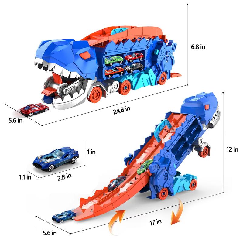 City Dinosaur Ultimate Hauler Track Toy, Transforms into Stomping Dinosaur with Race Track Ultimate Transporter Hauler Toddler Toys Gifts for Kids Ages 3 4 5 6 Years Old(4 Cars)