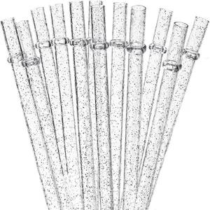 Reusable Clear Straws, 12pcs/set Glitter Straws with Cleaning Brush, Tumbler Drinking Straws for 20oz 30oz Stanley, Yeti/Rtic, Travel Accessories, Starbucks Cup