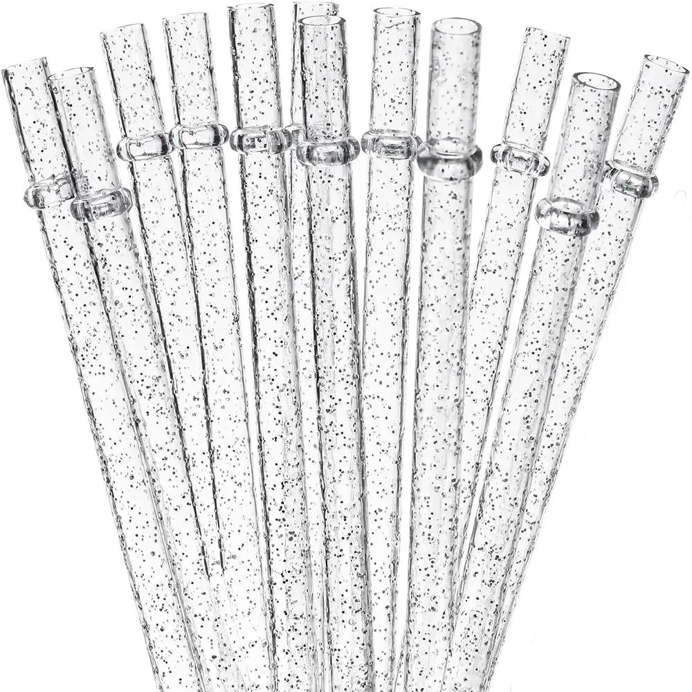 Reusable Clear Straws, 12pcs/set Glitter Straws with Cleaning Brush, Tumbler Drinking Straws for 20oz 30oz Stanley, Yeti/Rtic, Travel Accessories, Sta