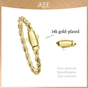 14K Real Gold-Plated New Anti-rust Technology Cuban Oval Rope Bracelet  6mm Width Upgraded Shine Faceted Cut Tarnish-Free Waterproof Jewelry Dainty Choker Necklace Hip-Hop Jewelry