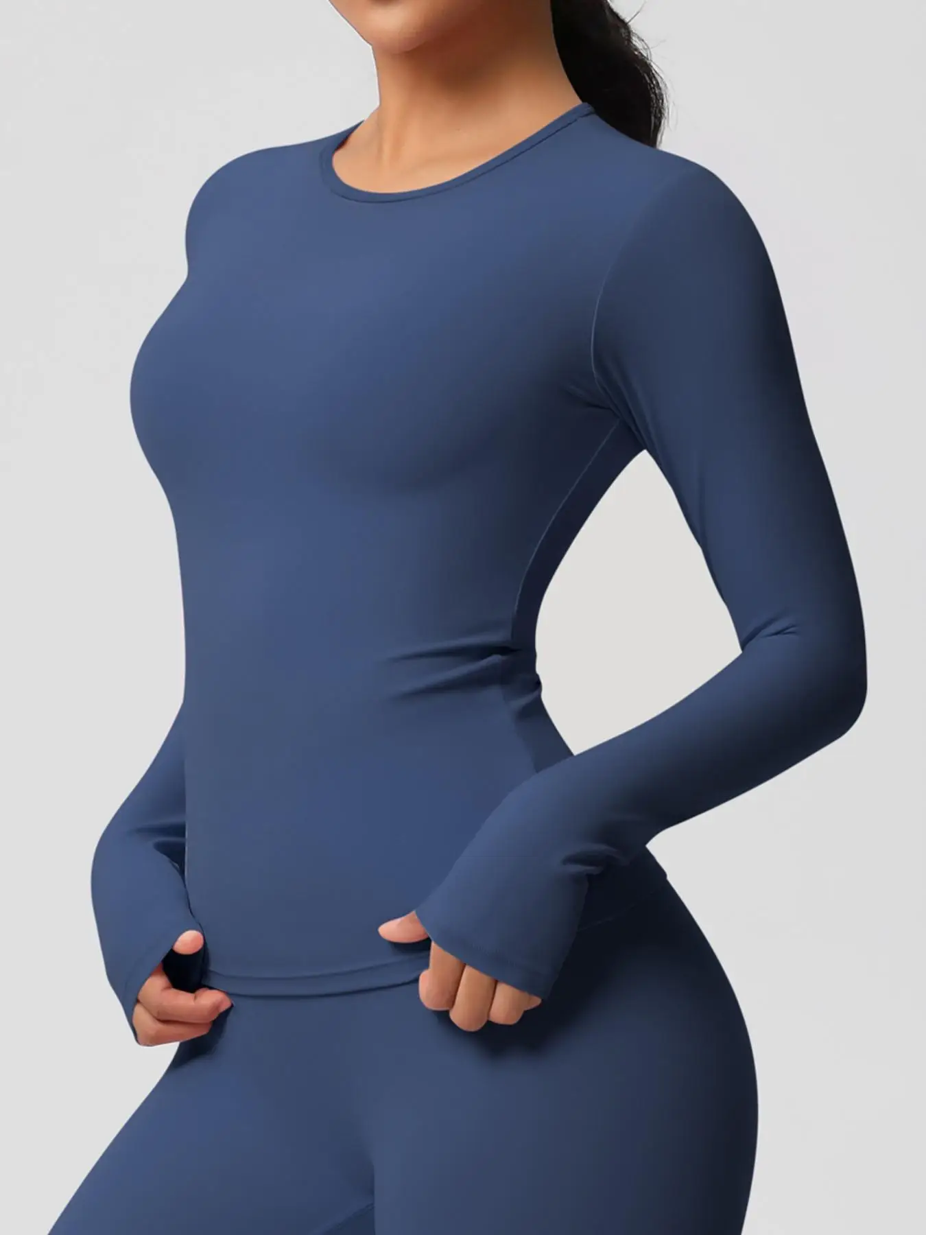 Women's Solid Color Long Sleeve Sports Tee, High Stretch Casual Comfy Breathable Round Neck T-shirt for Yoga Gym Workout Running, Ladies Sportswear fo