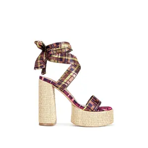 LAZULI-PLAID WRAP-AROUND PLATFORM SANDAL
