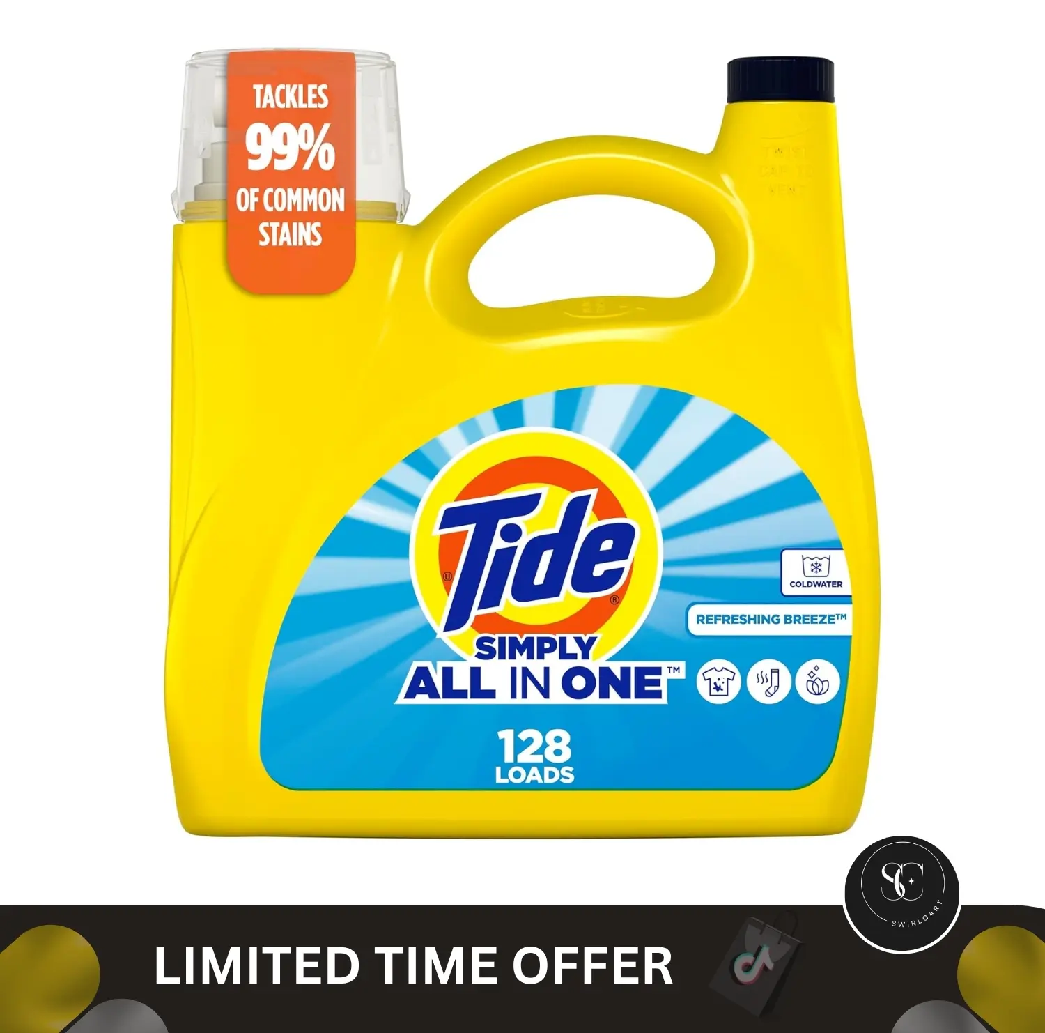 Simply All-In-One Liquid Laundry Detergent, Refreshing Breeze Scent, 128 Loads, 168 fl oz