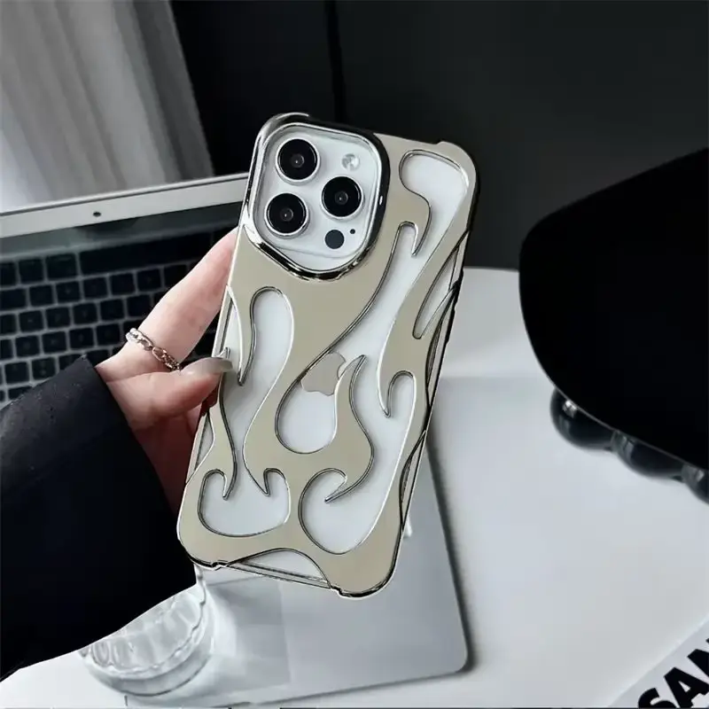 3D Flame Pattern Hollow Slim Phone Case for Iphone 16 17 Air 15 14 13 12 11 Pro Max plus Protective Heat Dissipation Cover LIFEBTY