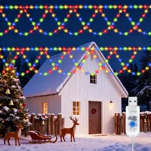 Christmas LED Gutter Lights, Wave Design, USB Powered, 138 Leds, 8 Lighting Modes, Perfect for Holiday Decor, Parties & Outdoor Use, Outdoor Decoration Light
