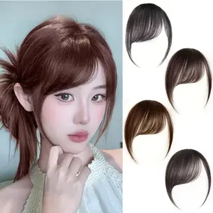 Anemone Natural Human Hair Bangs Side Fringe for Women Middle Part False Bangs Clip-in Extensions Invisible Hairpieces Human Hair Topper (Natural Black)