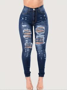 【plus size】 pocket button ripped jeans, washed denim faded jeans for women, casual streetwear, high rise tight pants for daily wear, women's high waist bottoms for all seasons, fall clothing women, casual slim fitting, ripped hole jeans