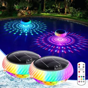 Floating Pool Lights Solar with Remote, 7.6 Inch RGB Up and Down Color Changing Solar Pool Lights That Float with Dynamic Lighting Effects, Floating Light for Pools, Party, Decor(2)