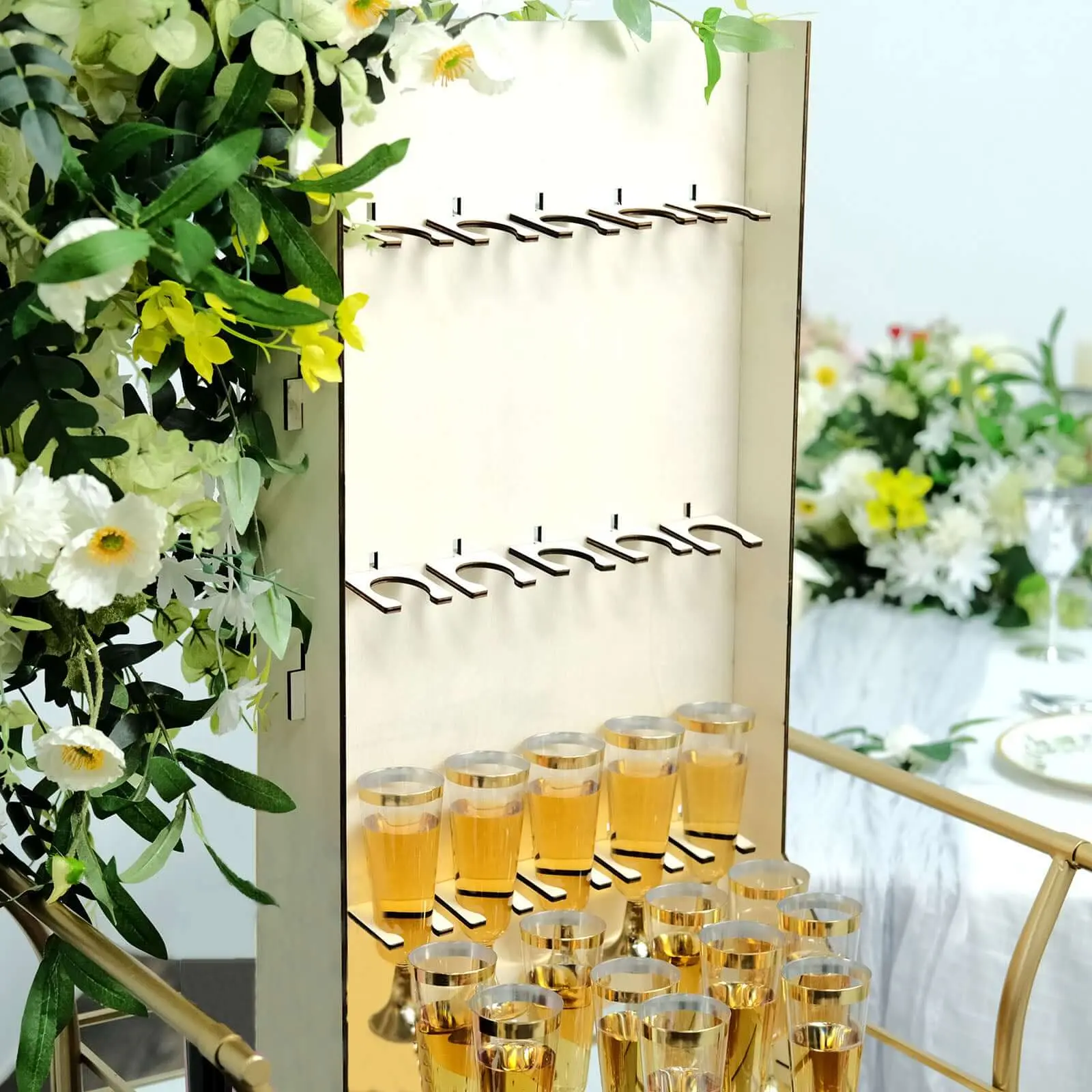White 3-Tier 4mm Thickness Wooden Rectangle Champagne Wall Stemware Holder, Home Organizer, Storage Rack for Rustic Weddings, Birthday Parties, Baby Showers, Kitchen Decor