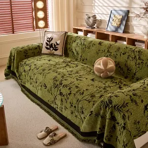 【SlumberHome】 Plant Leaf Pattern Sofa Cover Durable Chenille Slipcover for Home Living Room Pet-friendly All-Season Use Resistant to Scratches couch cover for sofa Dustproof Couch Protector Elastic Furniture Protector