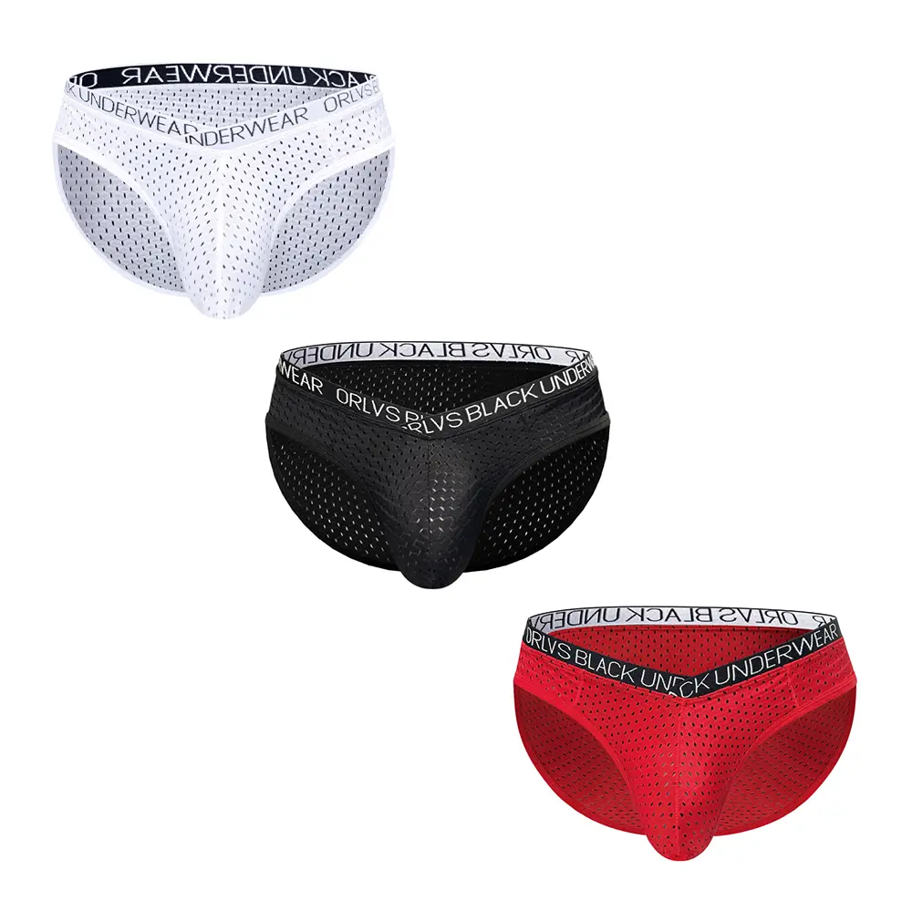 Men's Breathable Mesh Triangle Underwear V - belt in 3 Colors (Black/White/Red) Single - Layer Crotch Suitable for Sports