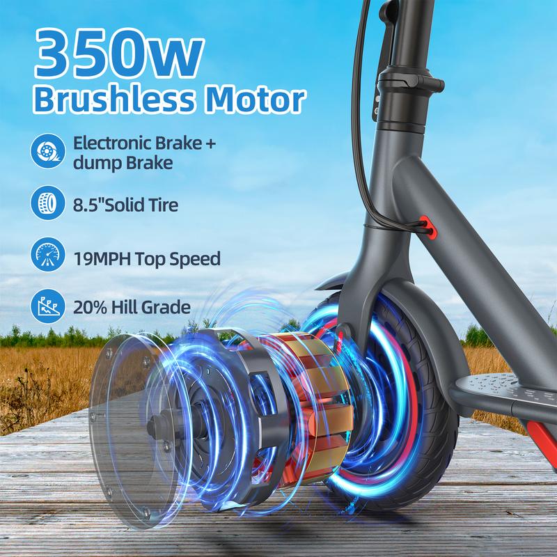 AOVOPRO AP07 electric scoote 22 miles of range, front and rear double shock absorbers 19MPH ultra-high speed, 8.5-inch non-slip solid tires 3-speed transmission, foldable waterproof grade IP65, LCD display