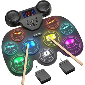 Electric Drum Set with 7 Colorful LED Light Patterns,  Rebound Feel  Drum Kit Featuring 9 Pads,  MIDI, and Dual Speakers, Family  for  and Adult Beginners