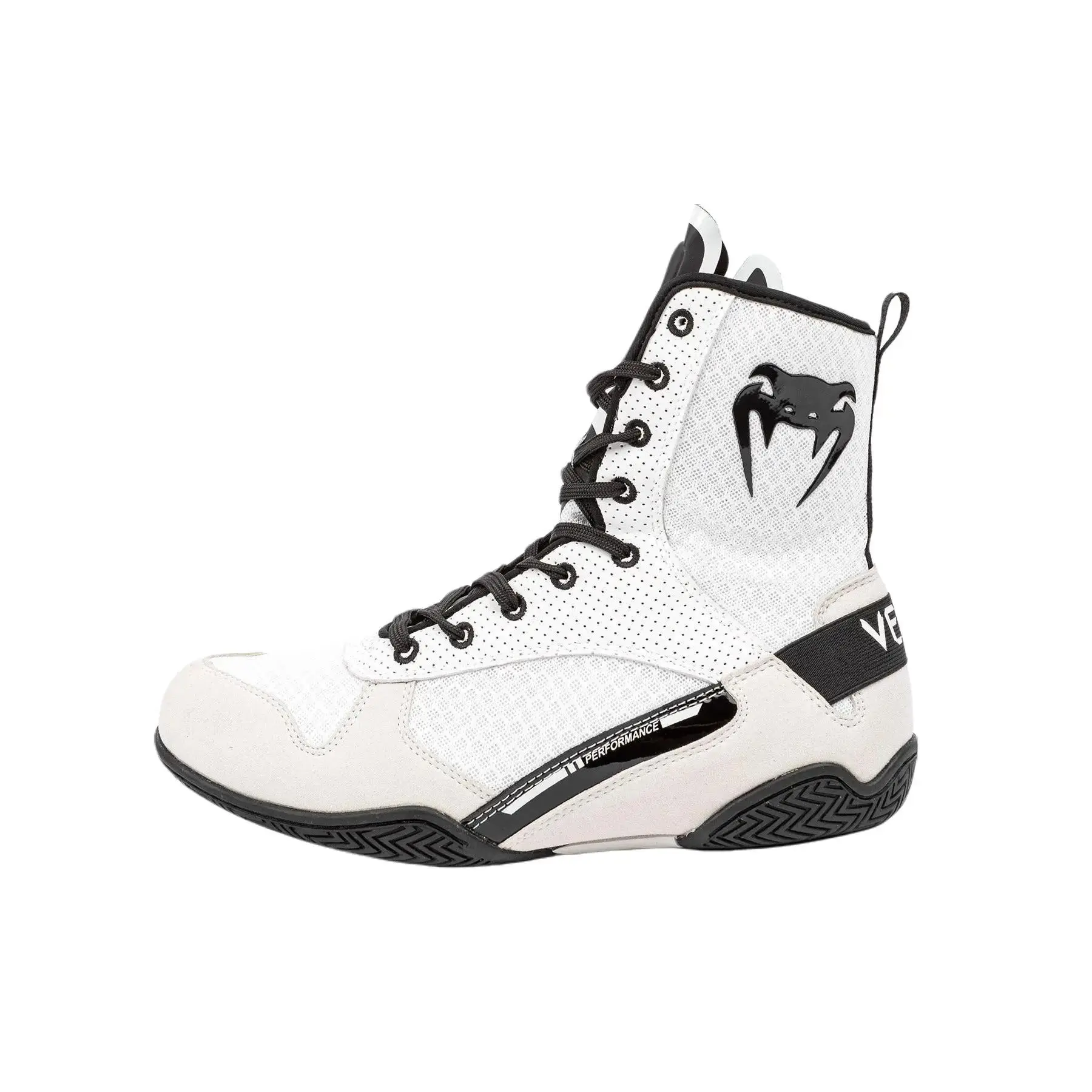 Venum Elite Boxing Shoes - White/Black, Durable Design, Comfortable Fit, Lightweight Mid-Cut Upper, Superior Grip, Honeycomb Mesh for Breathability