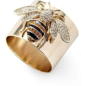 RING4U - Exquisite Luxury Gold Colors Carved Bee Rings for Women Trendy Metal Inlaid White Stone Party Ring Engagement Jewelry Gift