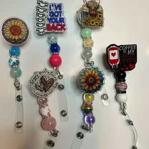 Cute Beaded Badge Reel - Functional Identification Badge Holder - Interchangeable face plate