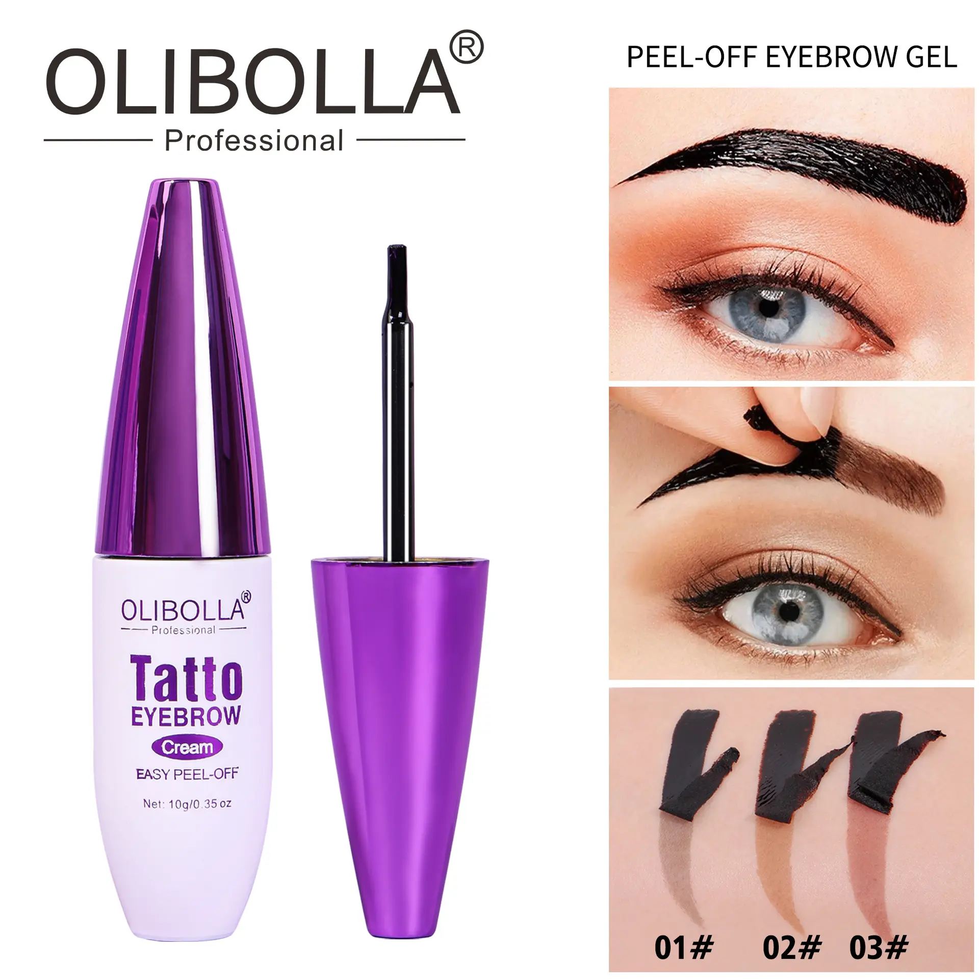 10g 3D Peel-Off Tattoo Eyebrow Gel Tint - Single Item Makeup, Waterproof Semi-Permanent, Natural Full Coverage, Youth-Focused, Safe Ingredients, Lasts Up to 3 Days, Eyebrow Gel Makeup, Cosmetic, Apply Cream On Brows, All, Aqua, Polyvinyl Alcohol, Glycerin