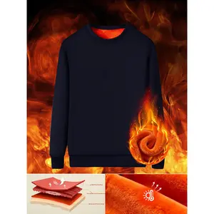 Men'S blue Crewneck Sweatshirt - Cozy Fleece-Lined Long Sleeve Pullover, Casual Fall/Winter Wear, Regular Fit, Casual Attire, Casual Wear, |crewneck Sweatshirt|fleece Lined Sweatshirt, Sweater Hoodie value pack men long sleeve base layer winter commuting