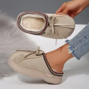 Cozy Memory Foam Fleece Slippers for Women Plush Lined Mini Snow Boots Suede Indoor Outdoor Shoes