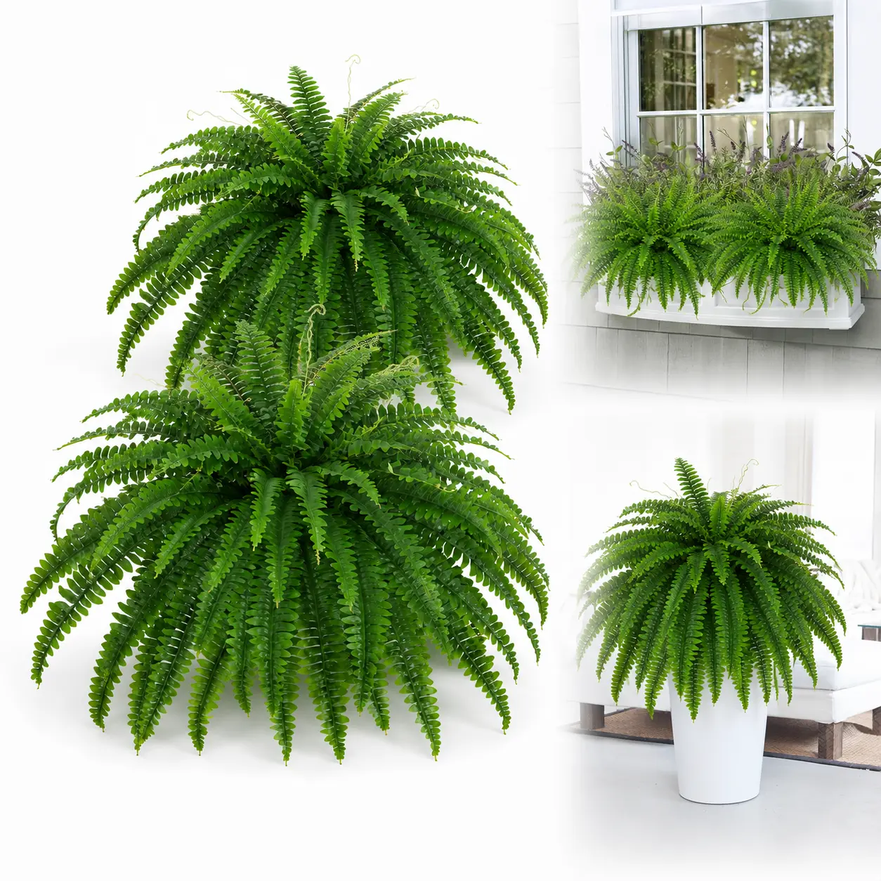 2 Pack Large Faux Fern Plants, 38 Inch Artificial Boston Ferns with 72 Fronds Each, Realistic Fake Greenery for Indoor Outdoor Home Decor, Office, Living Room and Porch